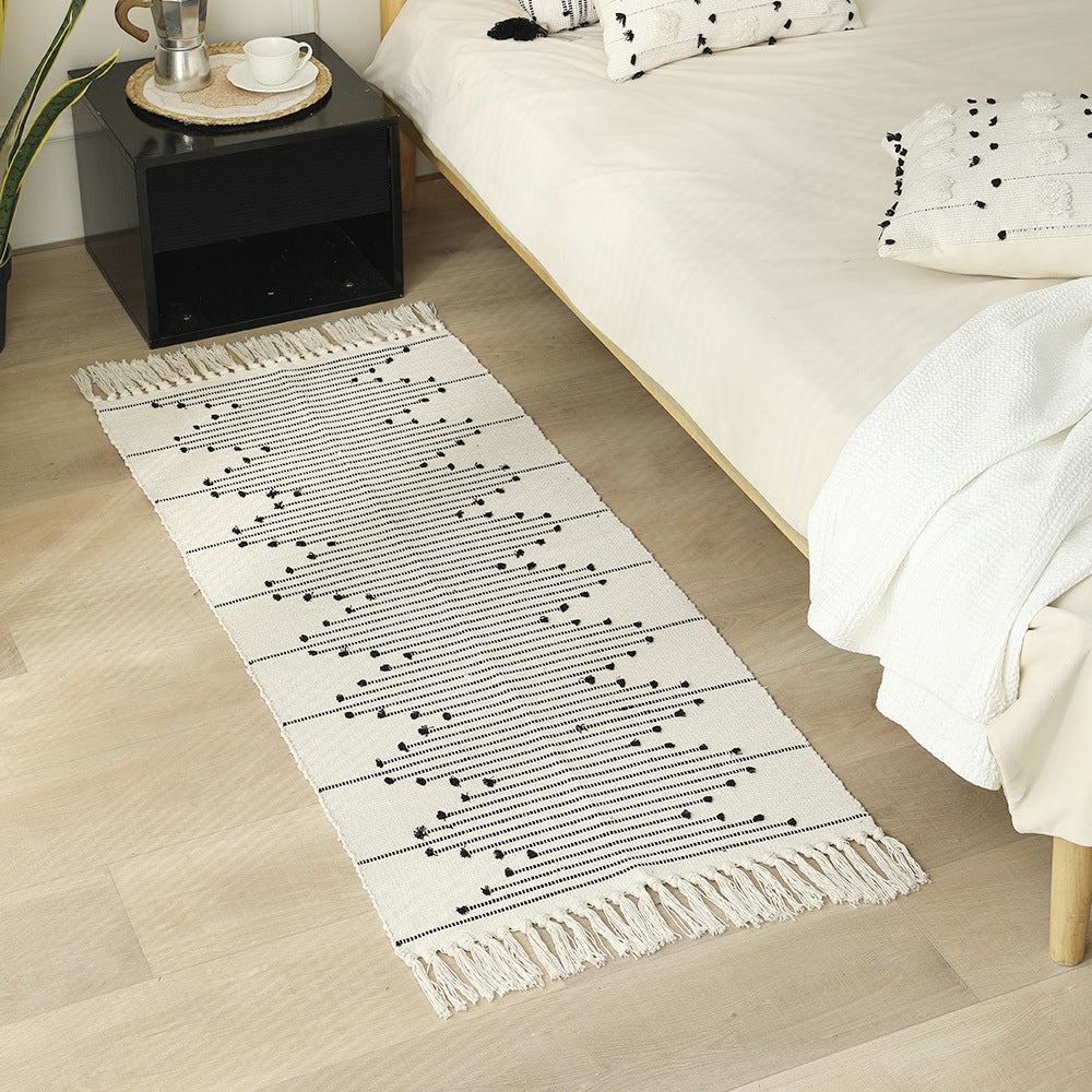 Cotton runner rug with fringes and geometric texture pattern Kalsten
