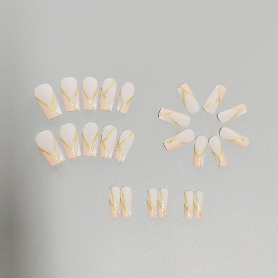 Elegant Press-On Nail Art Set with Gold Accents Kalsten