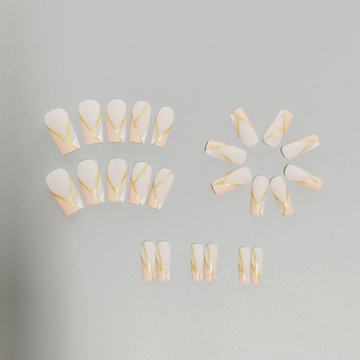 Elegant Press-On Nail Art Set with Gold Accents Kalsten