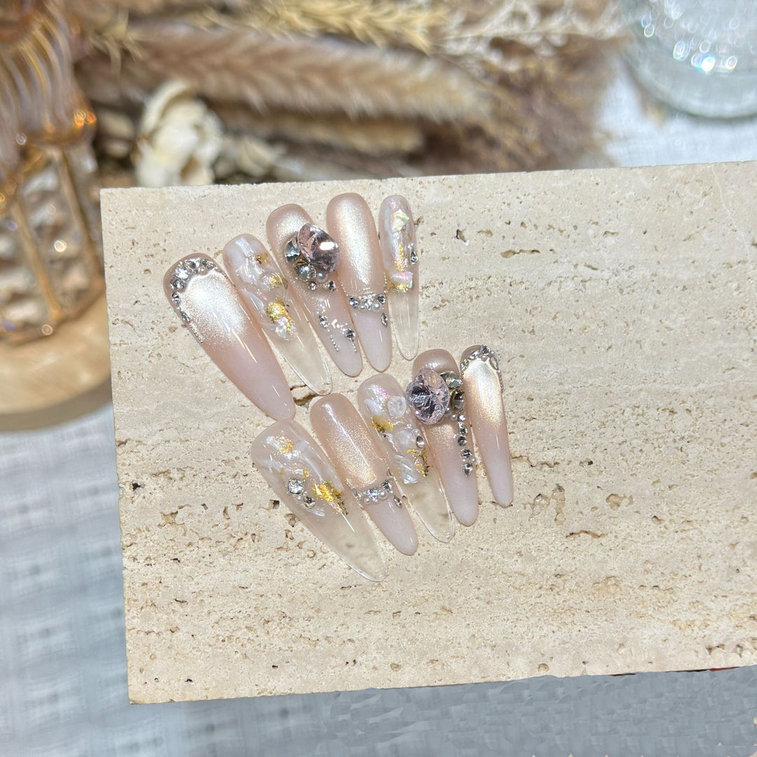 Decorative Stiletto Press-On Nail Art Set with Gemstone Accents Kalsten