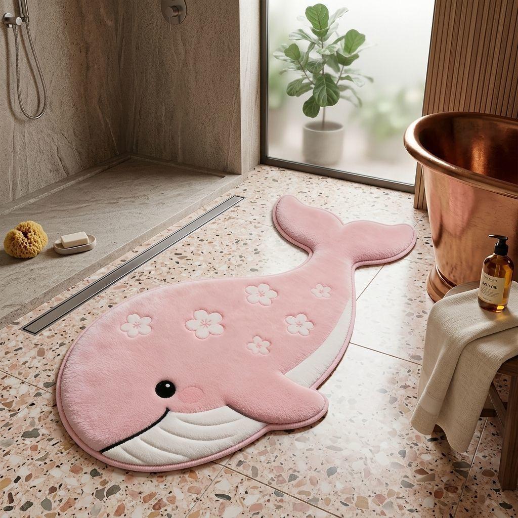 Non-slip leather look bath mat with leopard print