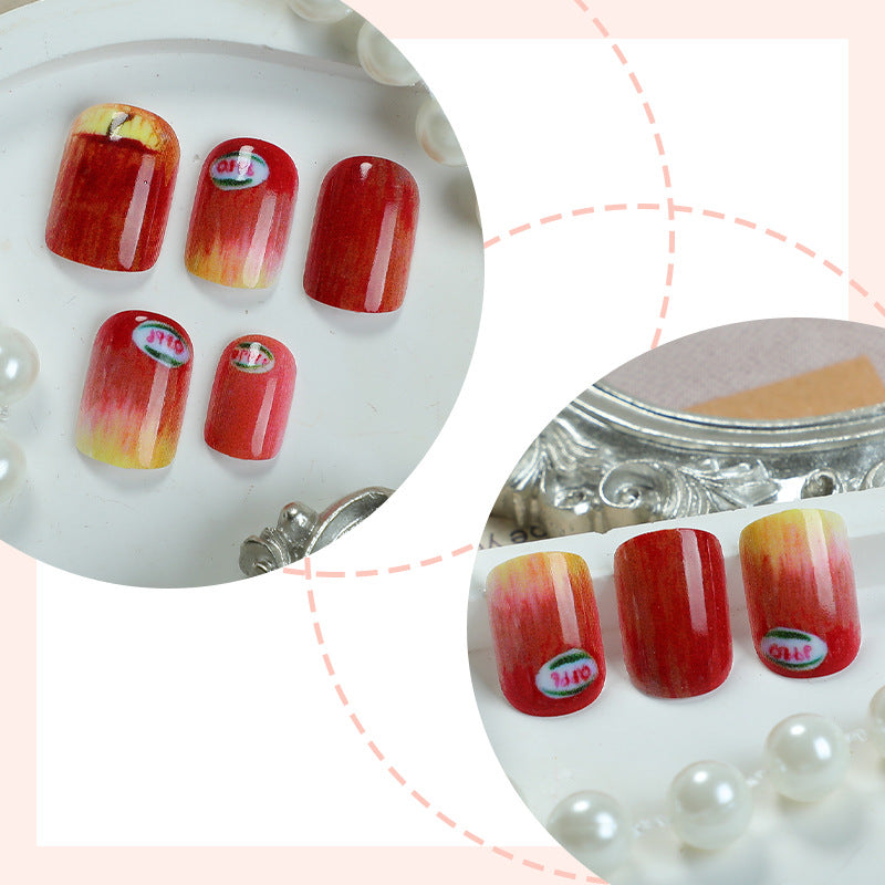Artistic Press-On Nail Set with Unique Apple Designs kalsten