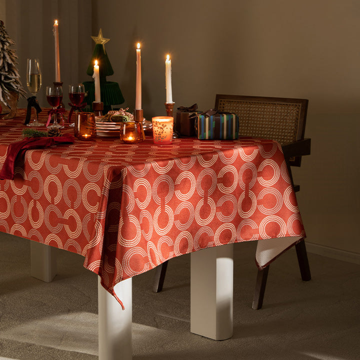 Rectangular tablecloth with retro geometric circle print made of easy-care cotton blend Kalsten