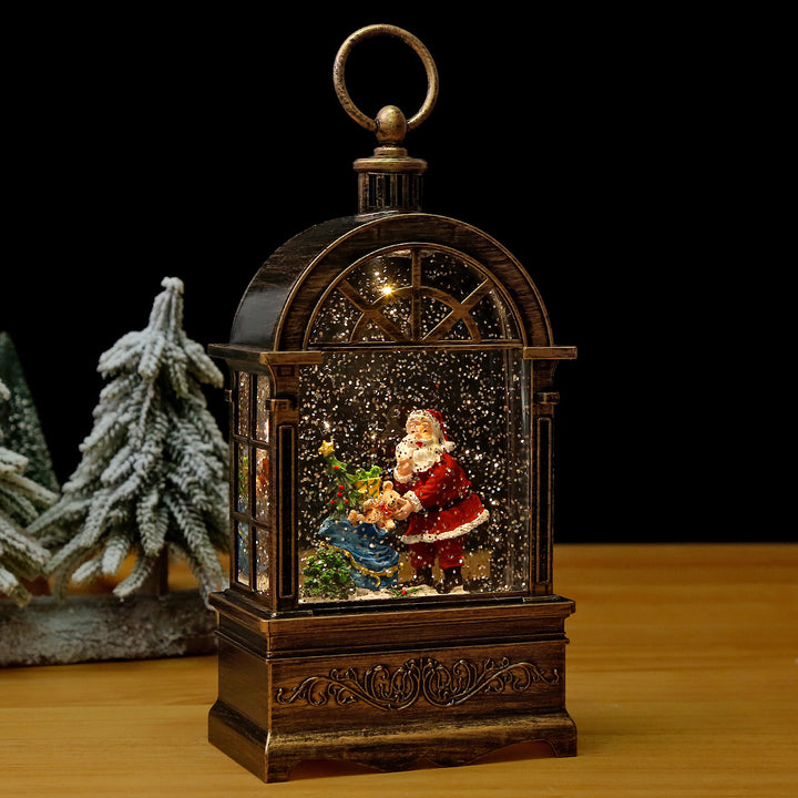 Nostalgic Christmas lantern with snowfall and moving Santa Claus scene Kalsten
