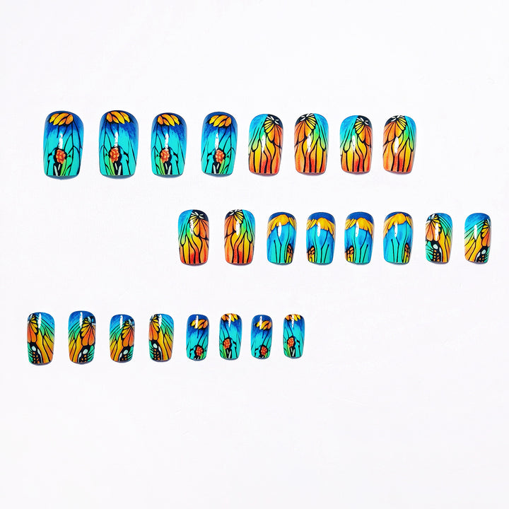 Artificial nails with floral design and bright colors Kalsten