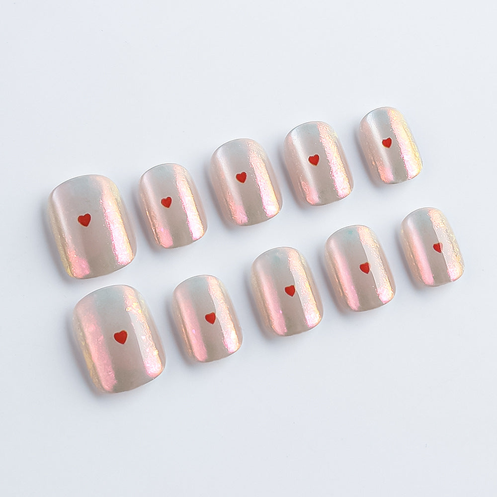 Heart-Embellished Gel Nail Art Kalsten