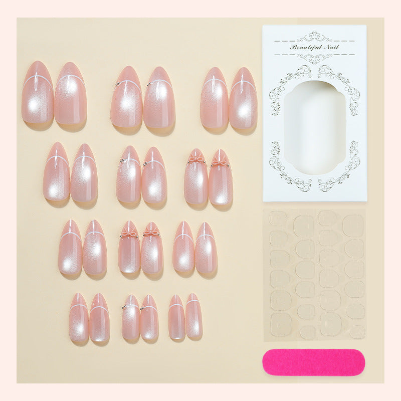 Artificial nail set with elegant bow and glitter accents Kalsten 1789119022