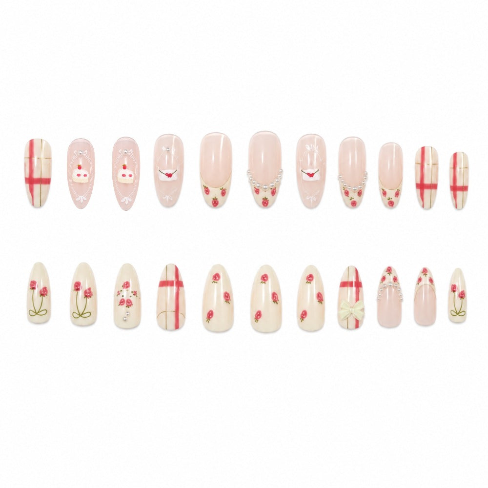 Decorative Press-On Nail Art Set with Floral and Bow Designs Kalsten
