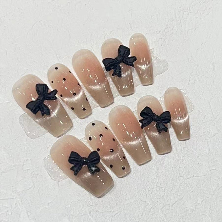 Stylish Long Press-On Nail Set with Bow Accents Kalsten