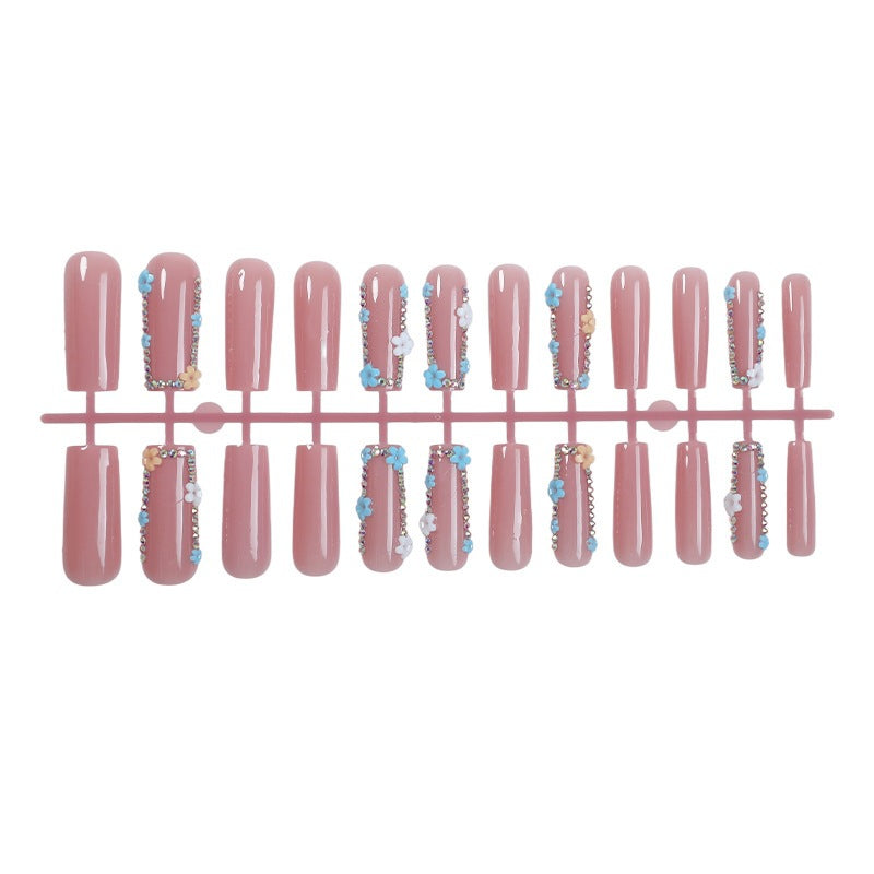 Artificial nail set with shimmering flower and glitter decorations Kalsten