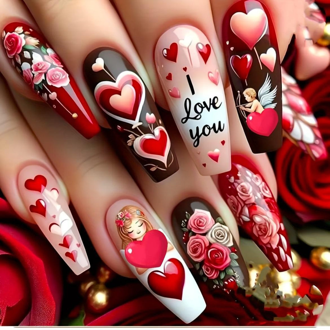 Artificial nails with Romantic Heart Design Kalsten