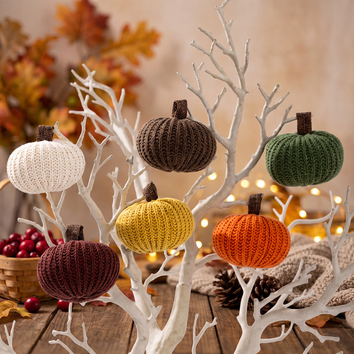 Knitted decorative pumpkin set handcrafted autumn table decor