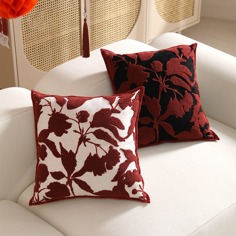 Decorative cushion cover with floral chenille tufting and velvet texture Kalsten