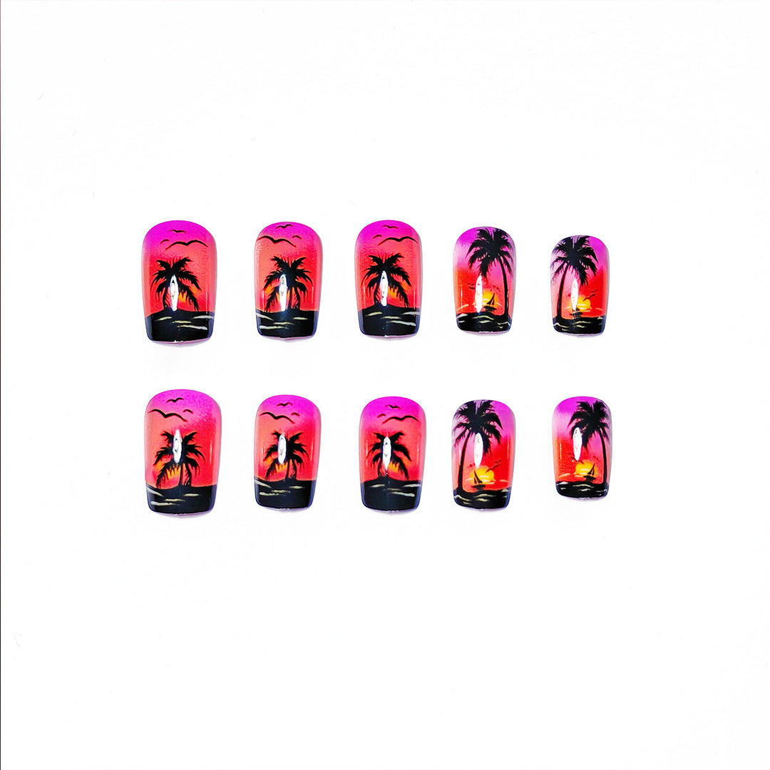 Artificial nails with tropical beach motif Kalsten