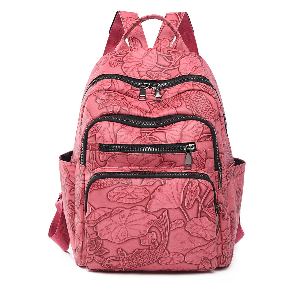 Embossed Floral Pattern Backpack
