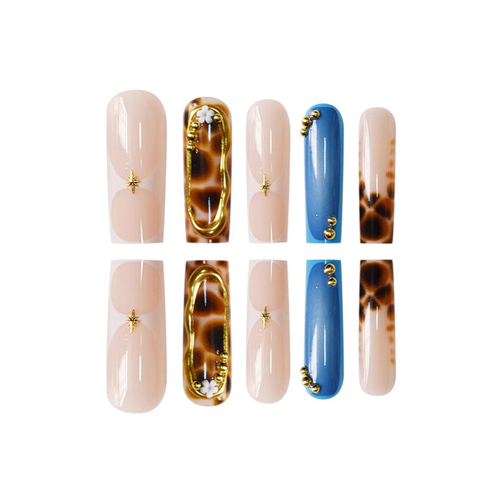 Artistic Press-On Nail Set with Unique Giraffe Pattern Kalsten