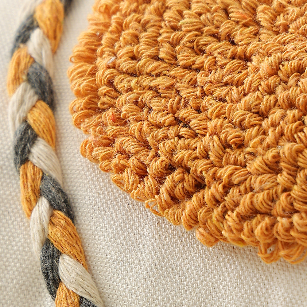 Boho-woven decorative cushion with textured chenille applications Kalsten