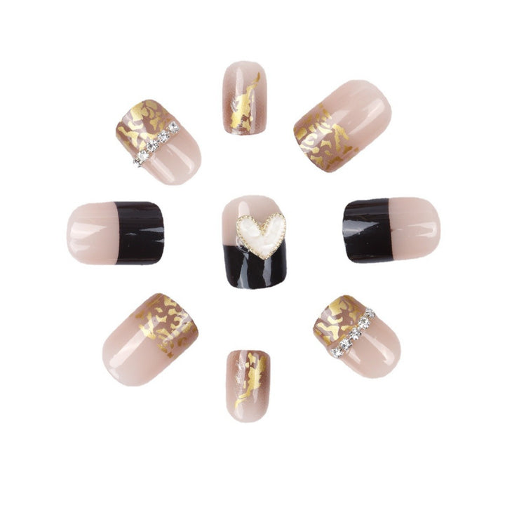 Artistic Nail Extensions with Heart and Glitter Accents Kalsten