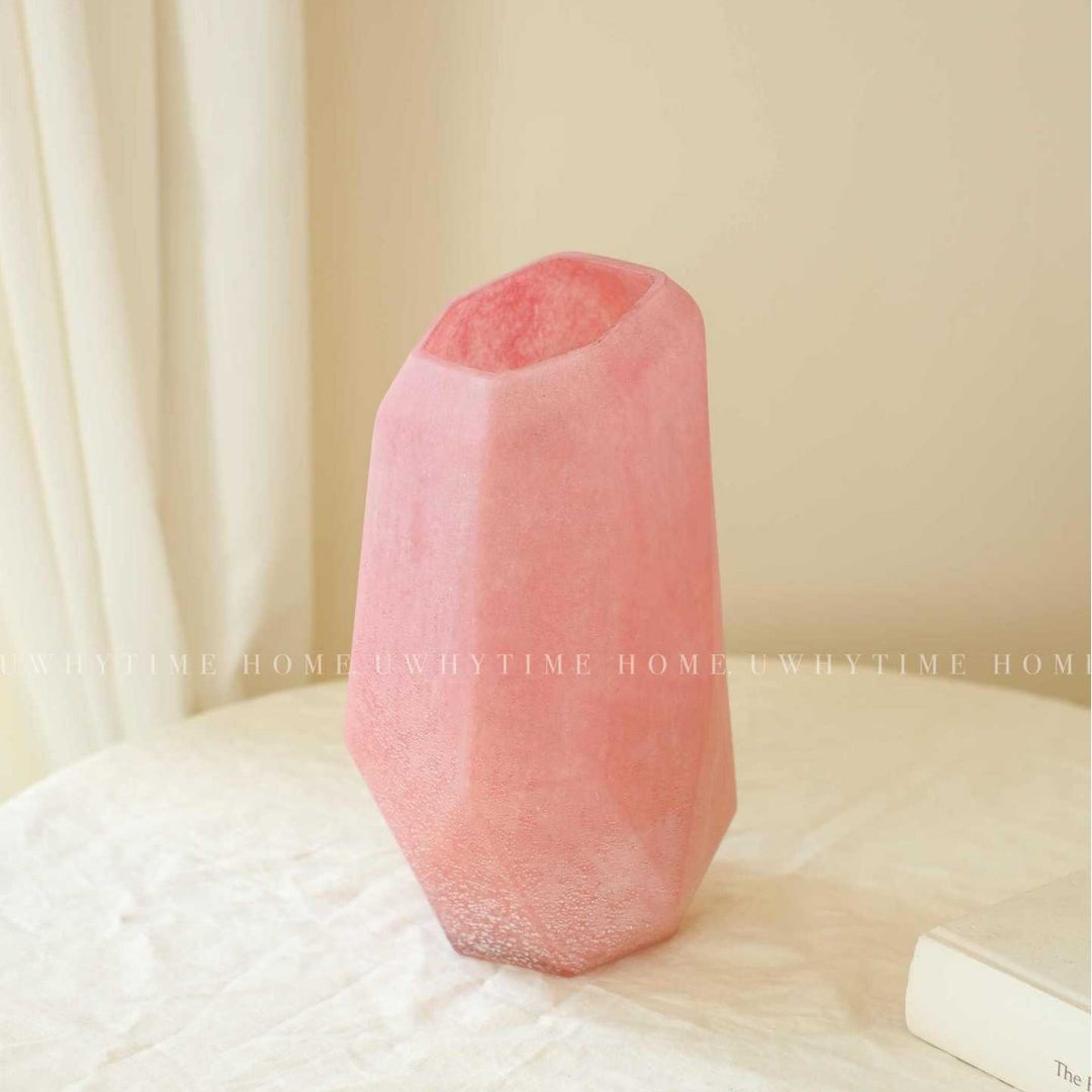 Geometric Matte Ceramic Tall Table Vase with Faceted Base Kalsten