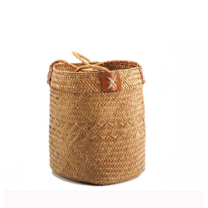 Unisex Handwoven Storage Basket with Leather Handles Kalsten