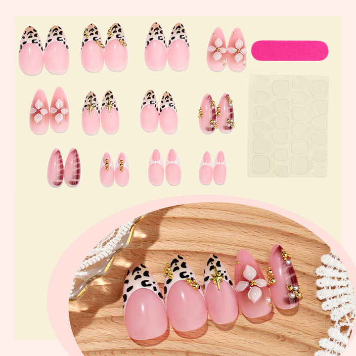 Decorative Press-On Nail Art Set with Floral and Stylish Leopard Accents kalsten