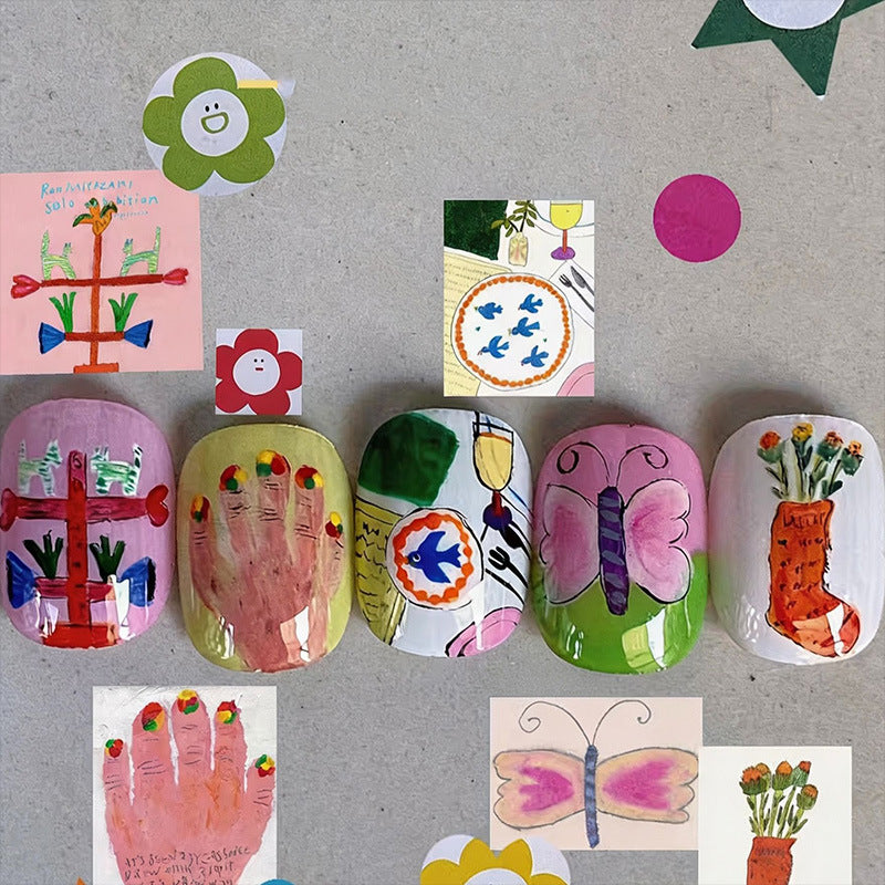 Artistic Cat-Themed Press-On Nail Art Set Kalsten