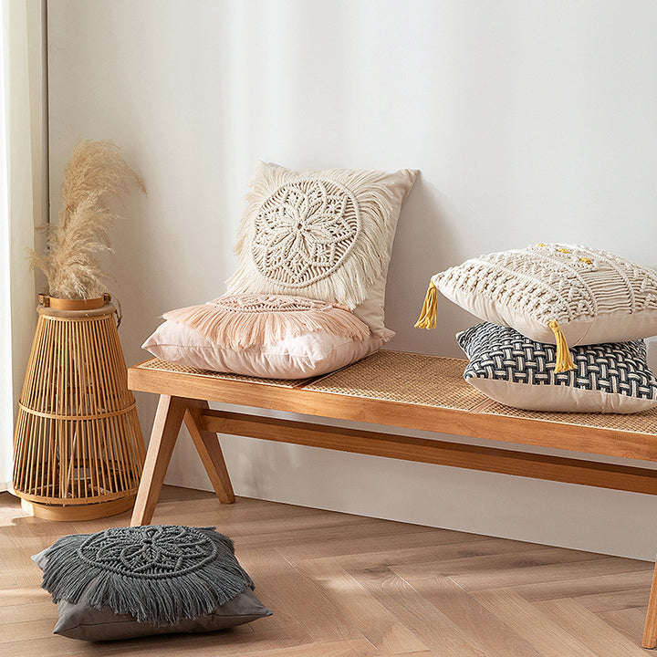 Decorative macrame pillow cover with mandala application and fringes Kalsten
