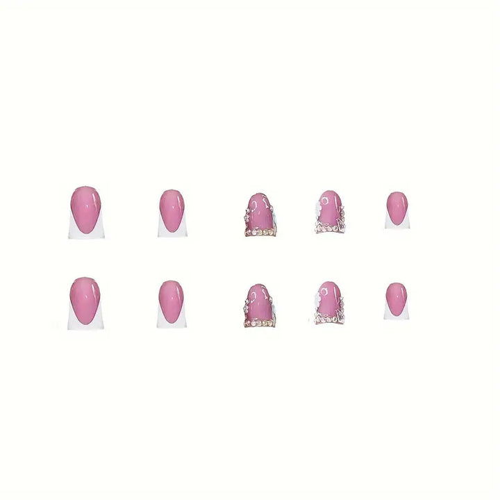 Elegant French Tip Press-On Nail Art with Rhinestone Accents Kalsten