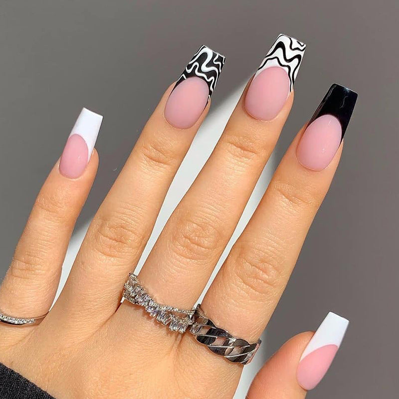 Artful Nail Extensions with Modern Monochrome Design Kalsten