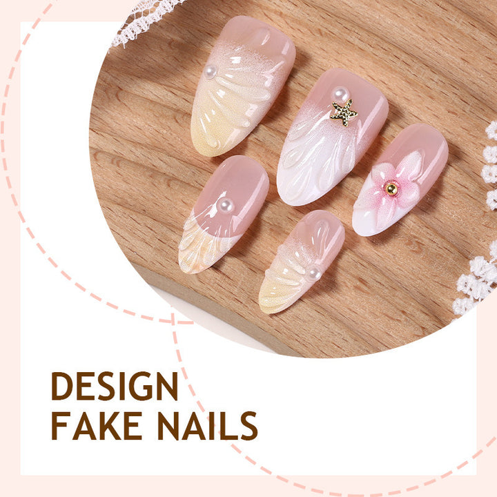 Acrylic nail set with luxuriously designed flower and glitter decorations Kalsten