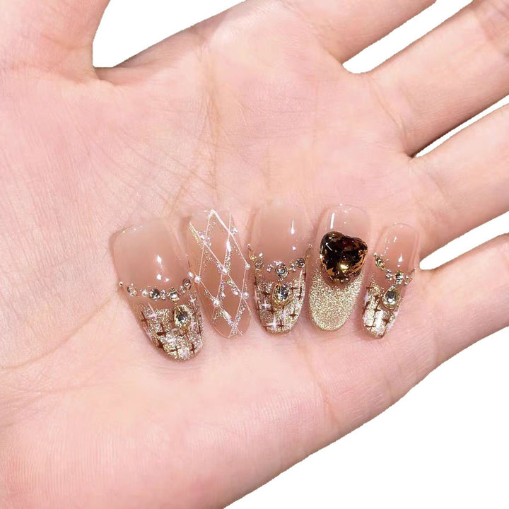 Artistic Press-On Nail Design Set with Heart and Geometric Patterns Kalsten