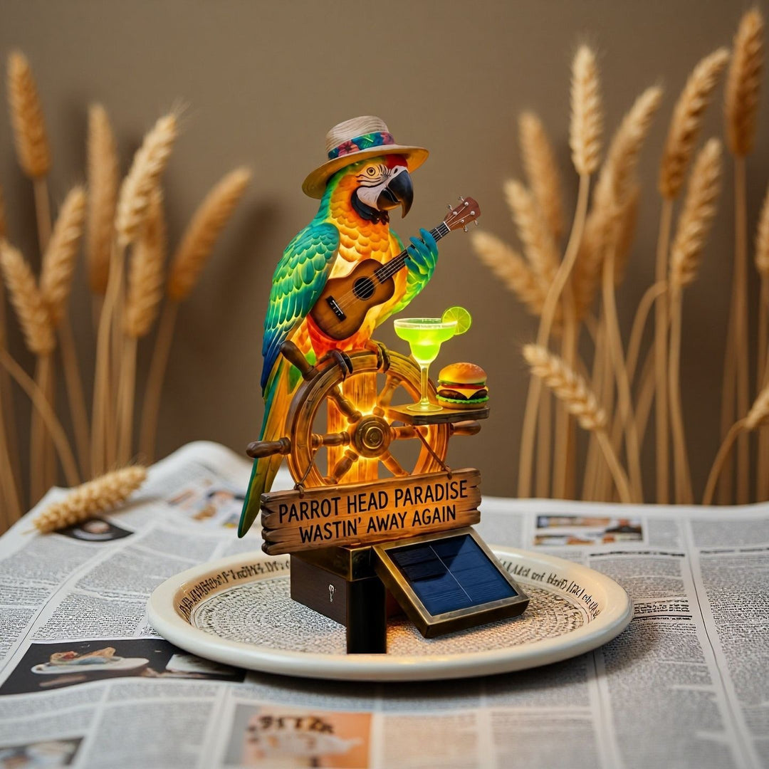 Decorative figure of a funny parrot with drink and guitar Kalsten