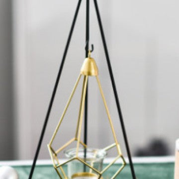 Decorative Geometric Hanging Tealight Candle Holder Set with Metal Stands and Glass Votives Kalsten