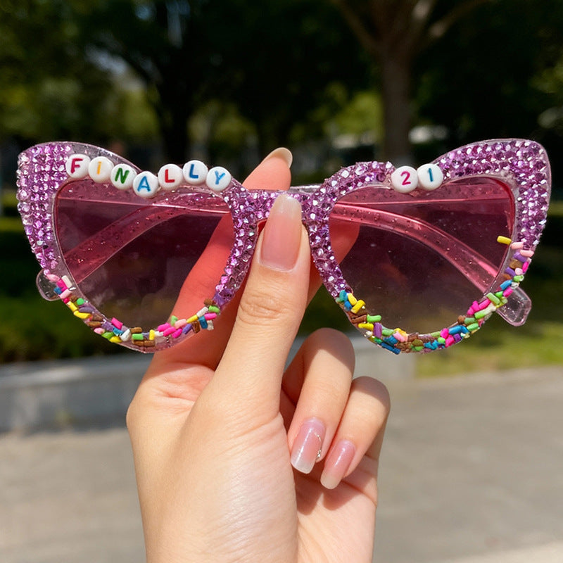 Decorative Cat-Eye Sunglasses with Rhinestones Kalsten