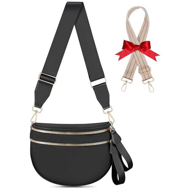 Fashionable crossbody bag with removable shoulder strap and double zipper Kalsten