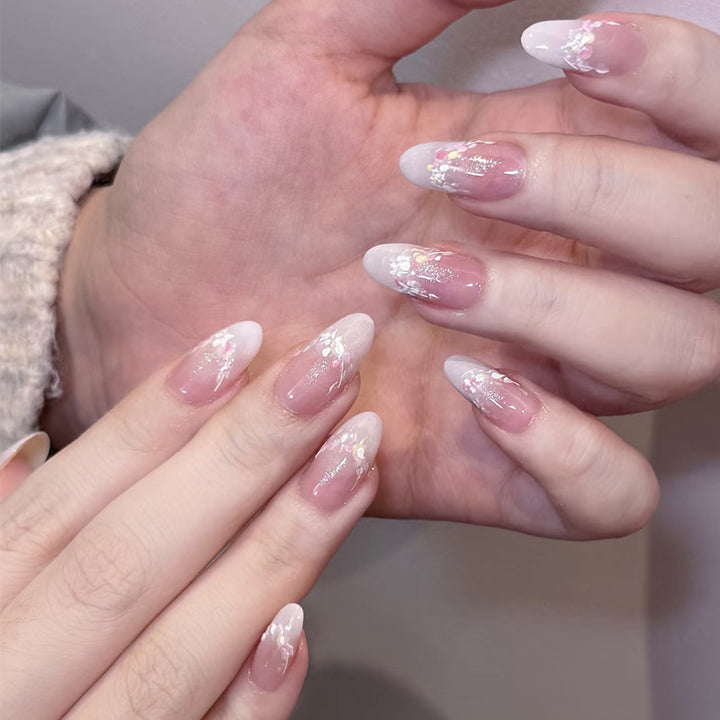 Elegant Floral French Tip Press-On Nails Kalsten
