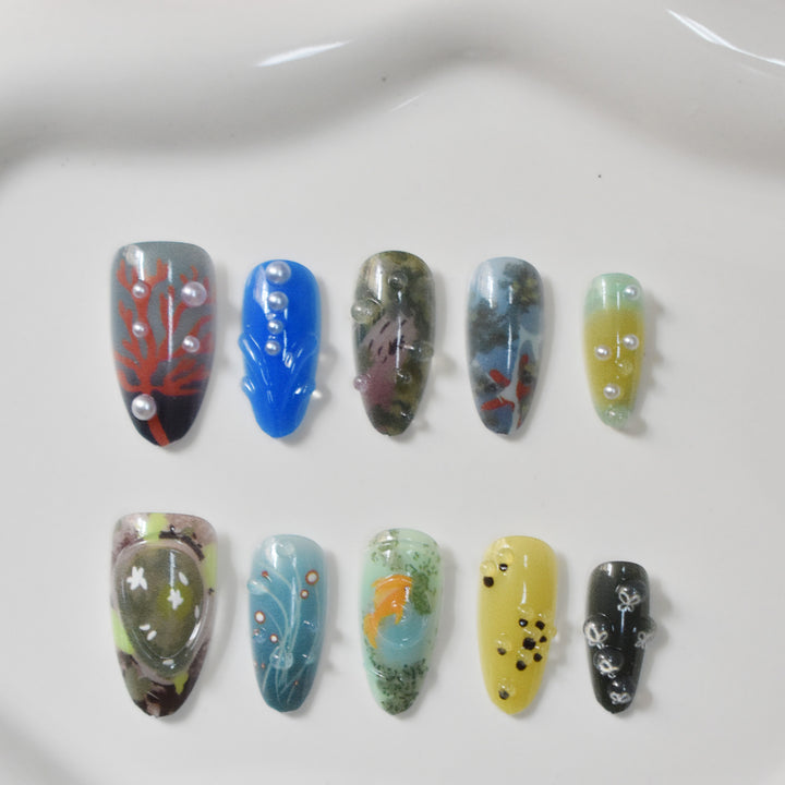 Artistic Ocean-Inspired Press-On Nails Kalsten
