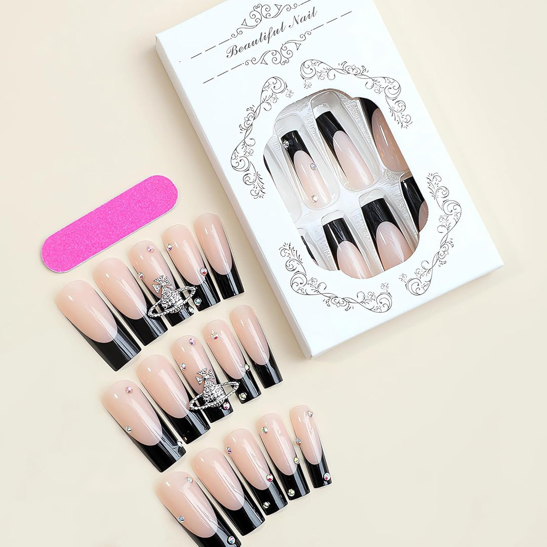 Glamorous artificial nails with rhinestones and unique 3D decorations Kalsten