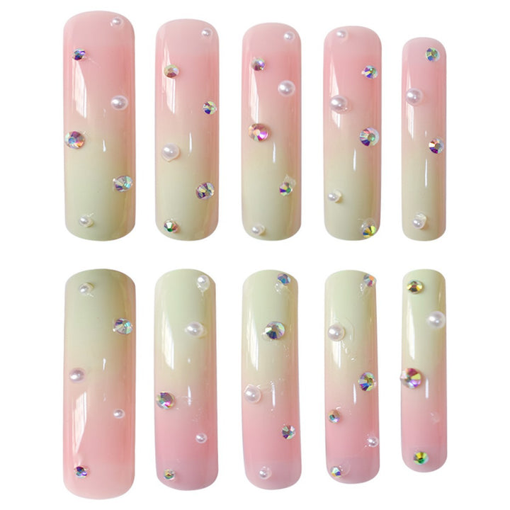 Decorative Long Press-On Nails with Gem Accents Kalsten