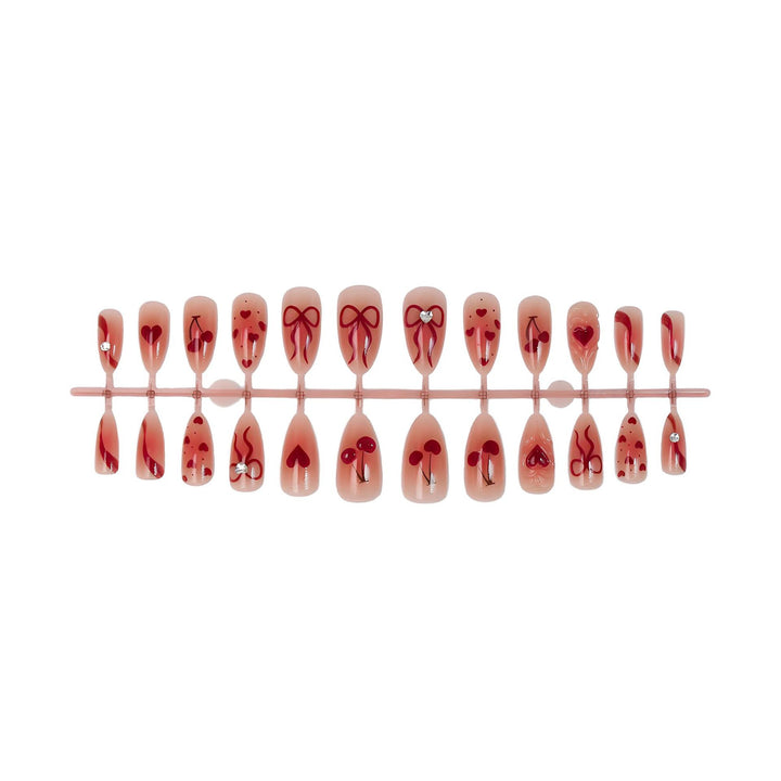 Artificial nail set with romantic heart and cherry motifs Kalsten