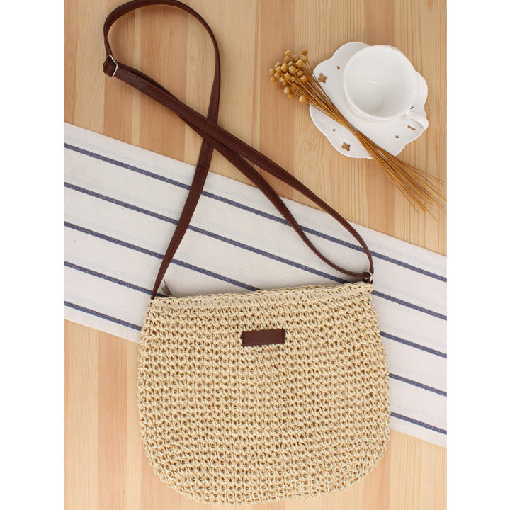 Woven Natural Material Shoulder Bag with Removable Leather Strap Kalsten