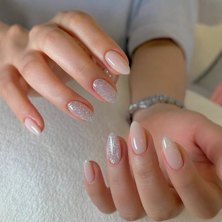 Elegant Glittery Almond Shaped Press-On Nails Kalsten