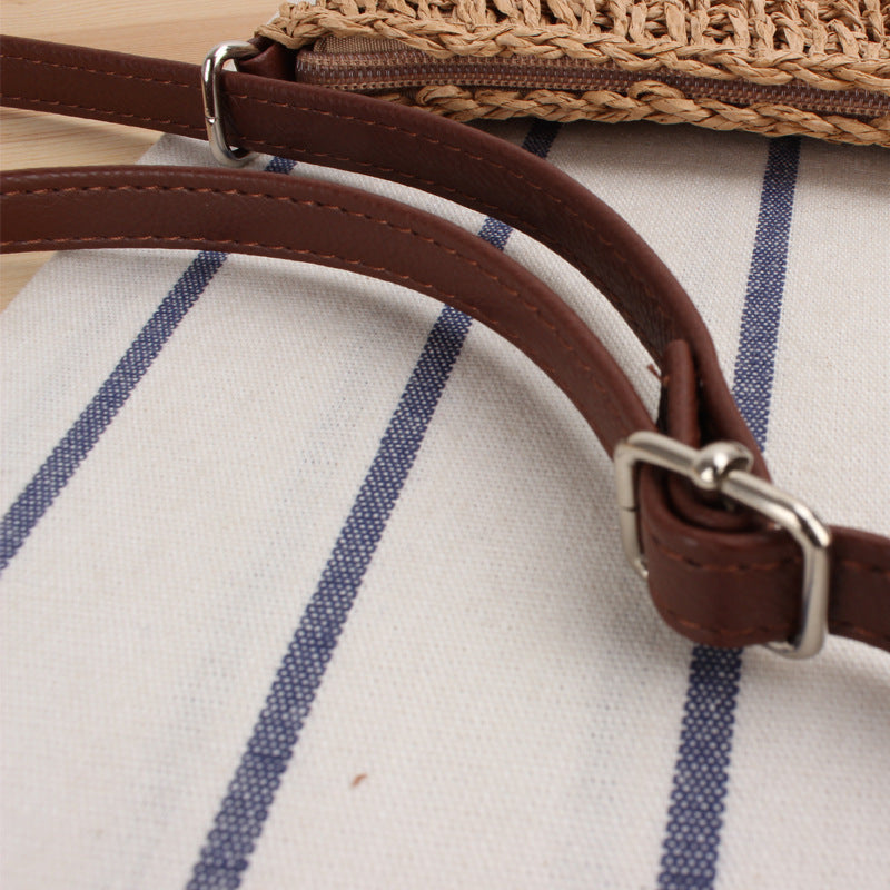 Woven Natural Material Shoulder Bag with Removable Leather Strap Kalsten
