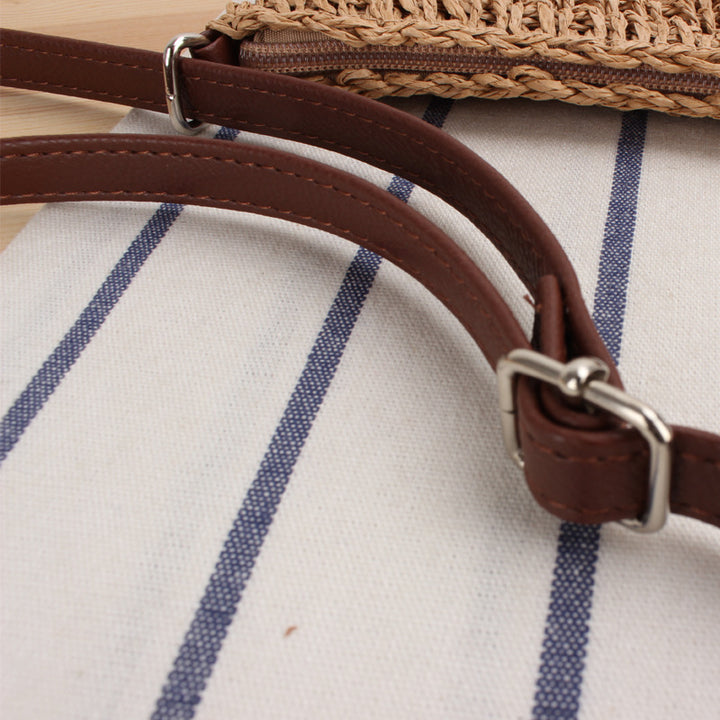 Woven Natural Material Shoulder Bag with Removable Leather Strap Kalsten