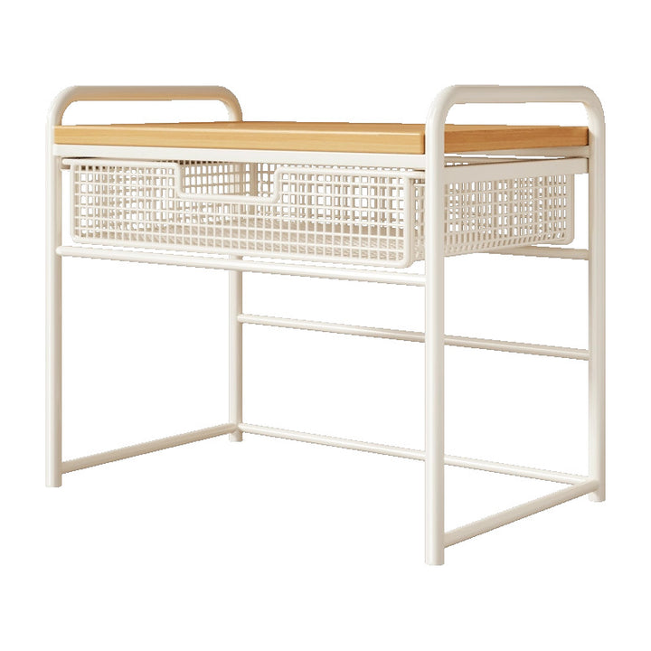 Two Tier Metal and Wood Printer Stand with Sliding Mesh Drawer and Under-Shelf Storage