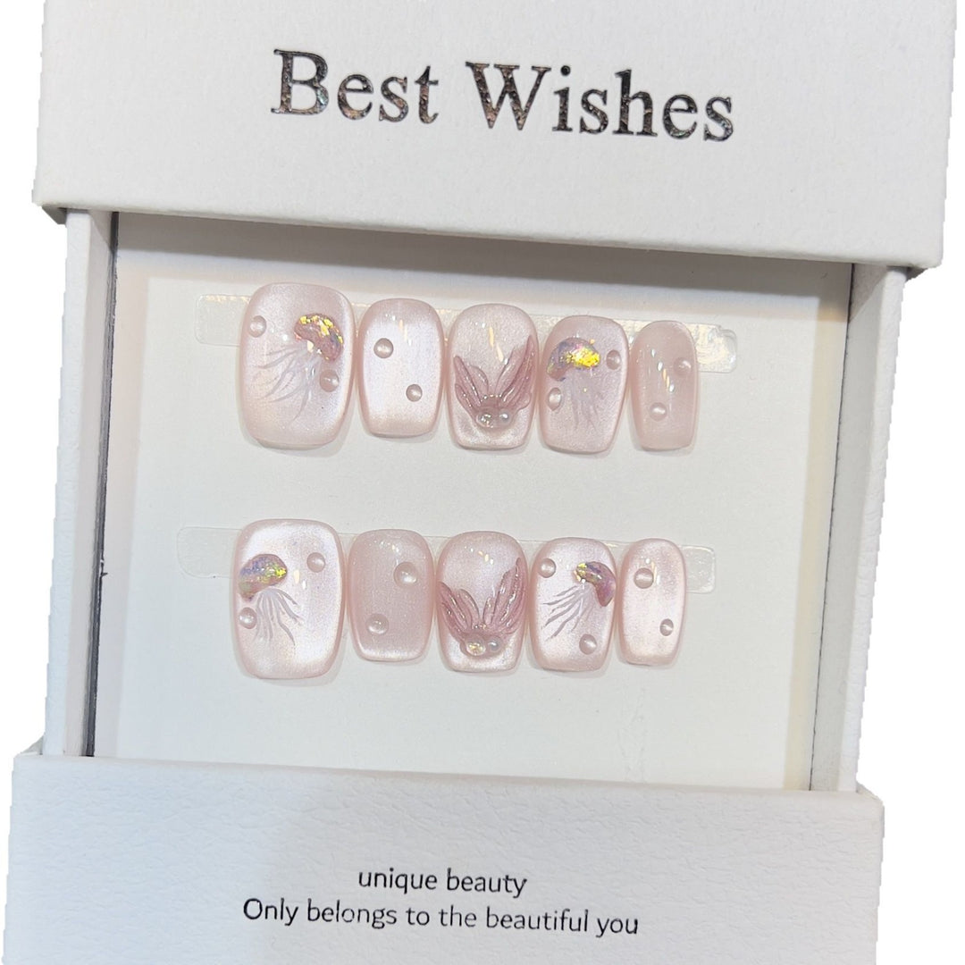 Elegant Press-On Nail Art Set with 3D Flourish Design Kalsten