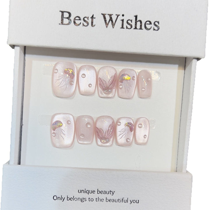 Elegant Press-On Nail Art Set with 3D Flourish Design Kalsten