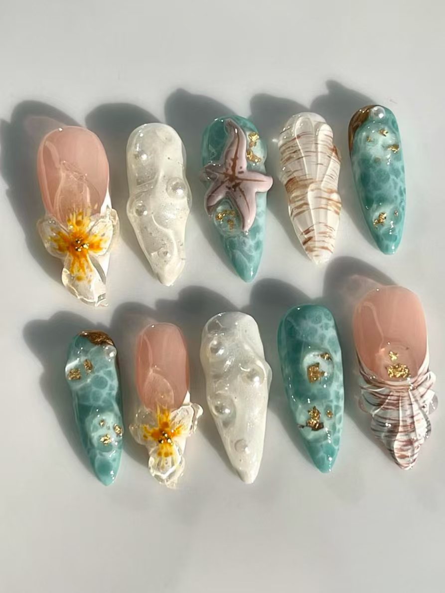 Ocean-Inspired 3D Decorative Press-On Nail Set Kalsten
