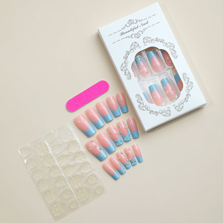 Premium Decorative Press-On Nail Set with Elegant Blue Tips and Jewel Accents Kalsten