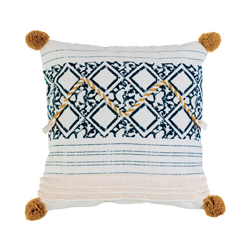 Woven decorative cushion cover in ethnic mix with braided ribbon and tassels Kalsten